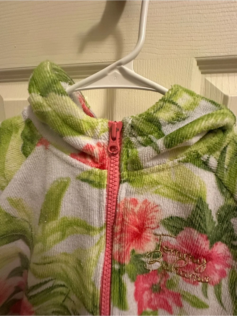 Tommy Bahama Girls' Hooded Floral Swim Coverup, White, Pink, Green, L/7-12